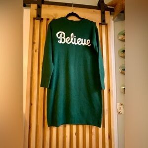 Green 'Believe' Sweater Dress